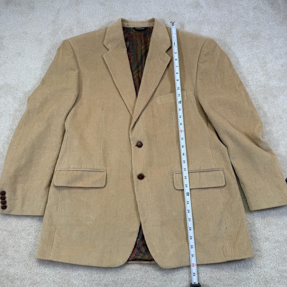 Vintage Lauren Ralph Lauren Corduroy Blazer 43 Regular Light Brown Tan 2 Button - Picture 3 of 10
